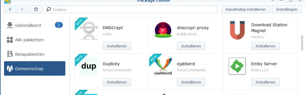 Emby server installeren Synology