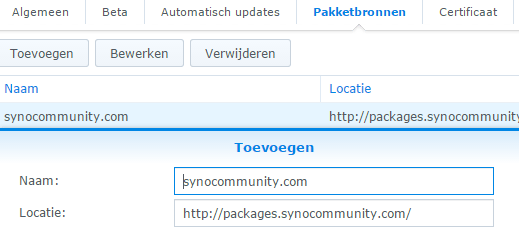 packages.synocommunity.com instellen synology