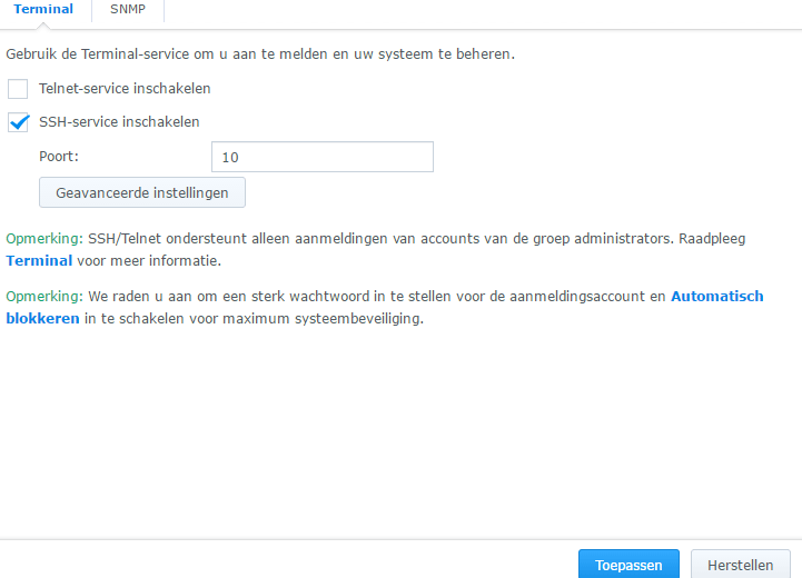 Enable SSH synology