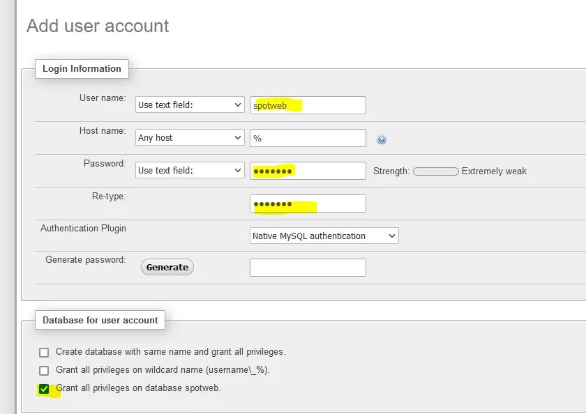 Set up SpotWeb Windows 10/11 6 create spotweb account windows 10 phpmyadmin