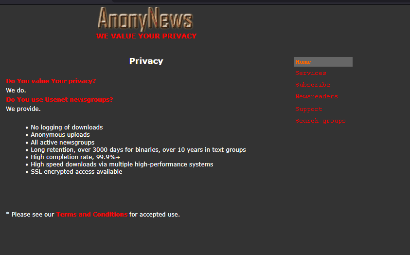 Anonynews Usenet provider